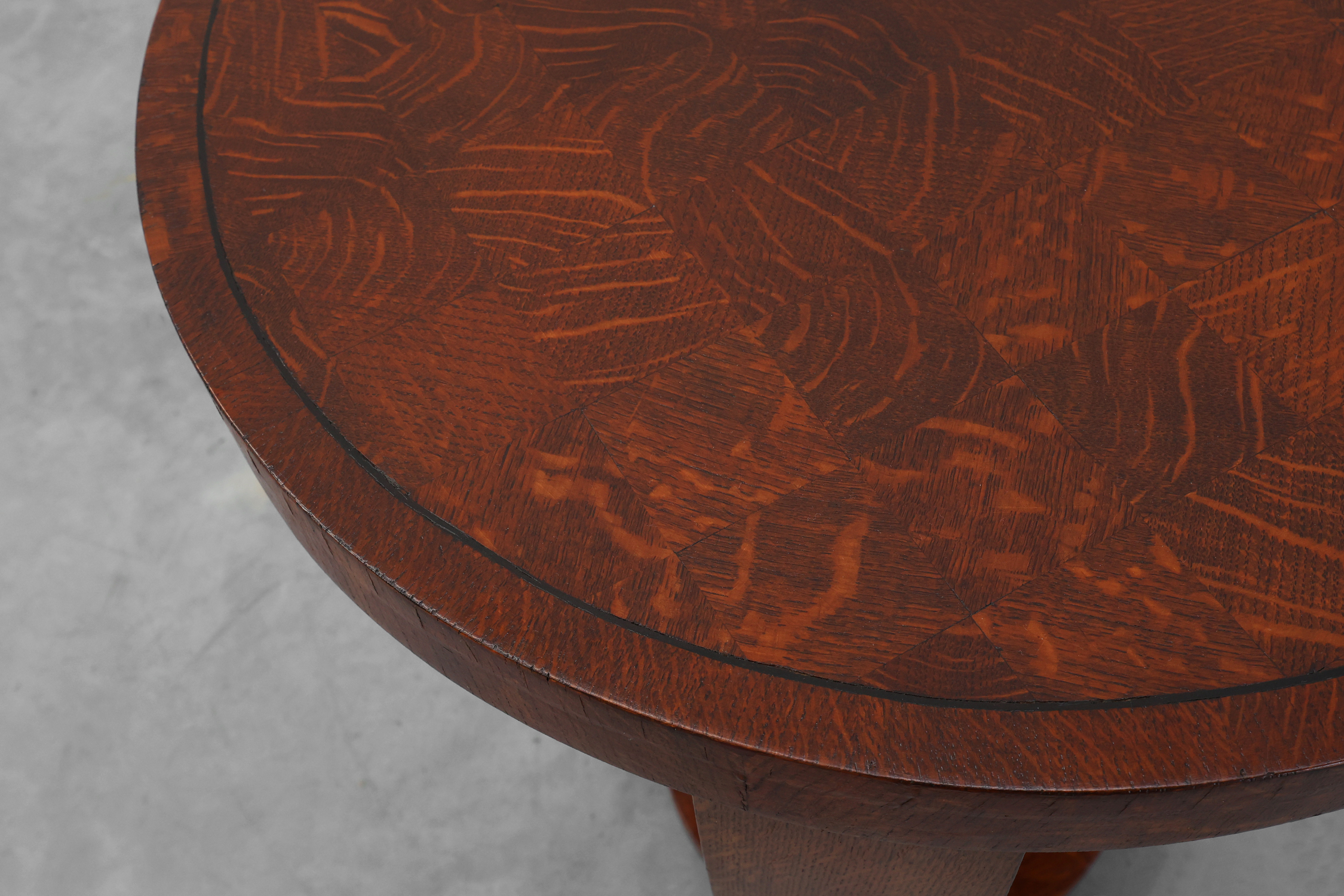 Art Deco side table in wood and chess style veneered top, France ca. 1940thumbnail